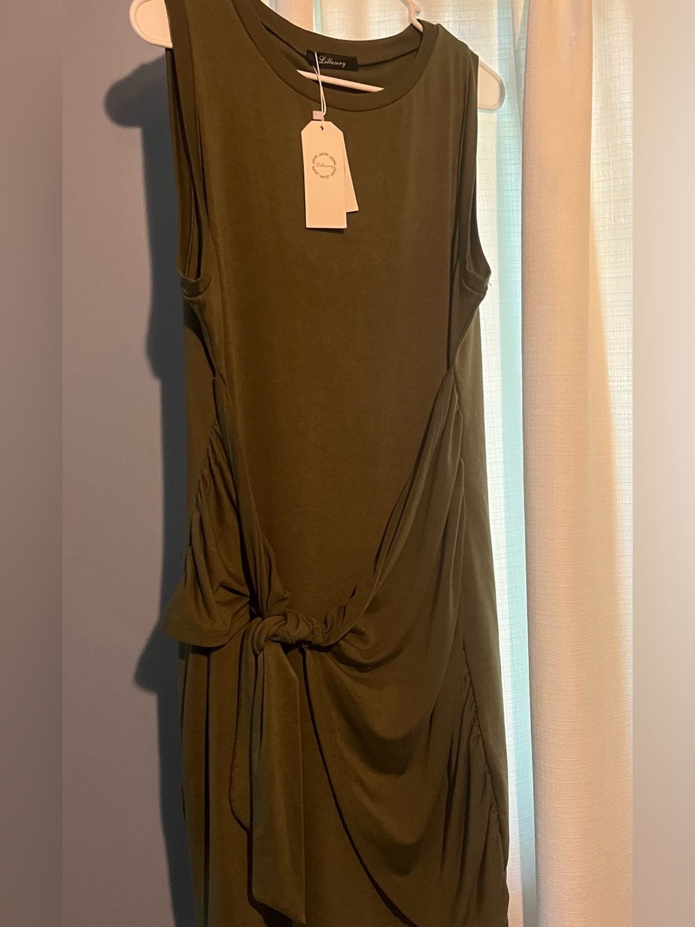 Sleeveless Olive Green Knot-Front Dress